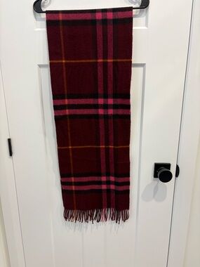 Plaid Burgundy and Pink Fringe Throw Scarf - Burberry
